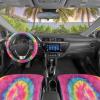 imageBlack Leopard ampamp Butterfly Car Seat Covers 2 Pack Animal Print Front Seat Covers for Cars with Matching Steering Wheel Cover Cute Automotive Interior Covers for Trucks Van SUVRainbow TieDye