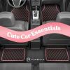 imageDiamondLuxe Car Floor Mats Stylish Faux Leather Car Mats with Diamond Stitched Detail and Matching Taping Universally Sized AllWeather Floor Mats for Cars Trucks SUV Full Set PinkPink