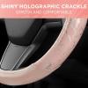 imagePink Sequin Bling Steering Wheel Cover Standard 15 Inch Size Fits Most Vehicles Cute Faux Leather Car Steering Cover with Diamond Rhinestone Glitter Like Detail Car Accessories for WomenPink Holo Bling