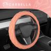 imagePink Sequin Bling Steering Wheel Cover Standard 15 Inch Size Fits Most Vehicles Cute Faux Leather Car Steering Cover with Diamond Rhinestone Glitter Like Detail Car Accessories for WomenCoral Pink Stitched