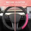 imagePink Sequin Bling Steering Wheel Cover Standard 15 Inch Size Fits Most Vehicles Cute Faux Leather Car Steering Cover with Diamond Rhinestone Glitter Like Detail Car Accessories for WomenPink Sequin Bling