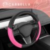 imagePink Sequin Bling Steering Wheel Cover Standard 15 Inch Size Fits Most Vehicles Cute Faux Leather Car Steering Cover with Diamond Rhinestone Glitter Like Detail Car Accessories for WomenPink Sequin Bling