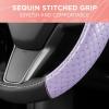 imagePink Sequin Bling Steering Wheel Cover Standard 15 Inch Size Fits Most Vehicles Cute Faux Leather Car Steering Cover with Diamond Rhinestone Glitter Like Detail Car Accessories for WomenPurple Sequin Bling