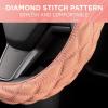 imagePink Sequin Bling Steering Wheel Cover Standard 15 Inch Size Fits Most Vehicles Cute Faux Leather Car Steering Cover with Diamond Rhinestone Glitter Like Detail Car Accessories for WomenCoral Pink Stitched