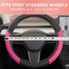 imagePink Sequin Bling Steering Wheel Cover Standard 15 Inch Size Fits Most Vehicles Cute Faux Leather Car Steering Cover with Diamond Rhinestone Glitter Like Detail Car Accessories for WomenPink Sequin Bling