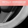 imageSilver Steering Wheel Cover Standard 15 Inch Size Fits Most Vehicles Cute Shiny Bling Car Steering Wheel Cover with Herringbone Detail Car Accessories for WomenSilver Herringbone