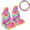 imageBlack Leopard ampamp Butterfly Car Seat Covers 2 Pack Animal Print Front Seat Covers for Cars with Matching Steering Wheel Cover Cute Automotive Interior Covers for Trucks Van SUVRainbow TieDye