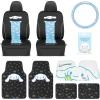 imageCinnamoroll Car Seat Covers Car Floor Mats Steering Wheel Cover Windshield Sun Shade for Car Gift Pack Car Air Freshener Black and Blue Hello Kitty Car Accessories for Women 9pc Combo