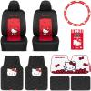 imageHello Kitty Car Accessories Combo Car Seat Covers Floor Mats Steering Wheel Cover Windshield Sun Shade Air Freshener  RedBlack Universal Fit for Cars