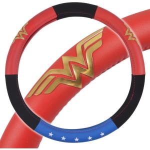 imageBDK Warner Bros DC Comics Wonder Woman Steering Wheel Cover  Car Accessories for Women Superhero Heroine Gift Ideas Original Red White Blue WonderWoman Logo Universal Standard Fit 145155 Inches