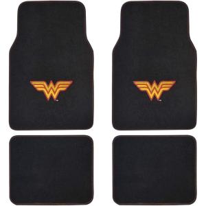 imageBDK Warner Brothers DC Comics Superman Car Accessories Floor Mats  Universal Fit Front 26 x 165 in ampamp Rear 14 x 165 in Full Set Black Car Mats with NonSlip GripClassic Wonderwoman