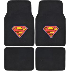 imageBDK Warner Brothers DC Comics Superman Car Accessories Floor Mats  Universal Fit Front 26 x 165 in ampamp Rear 14 x 165 in Full Set Black Car Mats with NonSlip GripClassic Superman