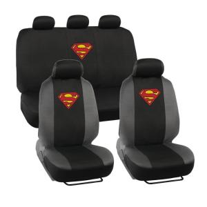 imageBDK Warner Brothers DC Superman Front ampamp Rear Car Seat Covers Full Set  Easy to Install Durable ampamp Polyester Car Seat Cover  All Vehicles Airbag Compatible Universal Car Accessories Black ampamp Gray