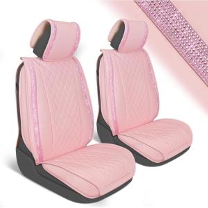 imageBlingStitch Car Seat Covers Full Set  Luxurious Black Vegan Leather Seat Covers for CarsFront Seats