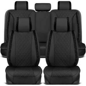 imageBlingStitch Car Seat Covers Full Set  Luxurious Black Vegan Leather Seat Covers for CarsFull Set
