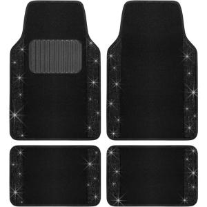 imageCrystal Two Tone Carpet Car Floor Mats  Black Rhinestone Bling Style Auto Accessories