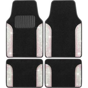 imageDiamond Bling Car Mats 4Piece Set Shiny Rhinestone Crystal Carpet Car Floor Mats TwoTone Floor Mats for Cars Cute Automotive Floor Mats for Women BlackPink Silver