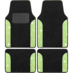 imageDiamond Bling Car Mats 4Piece Set Shiny Rhinestone Crystal Carpet Car Floor Mats TwoTone Floor Mats for Cars Cute Automotive Floor Mats for Women BlackLemon Lime