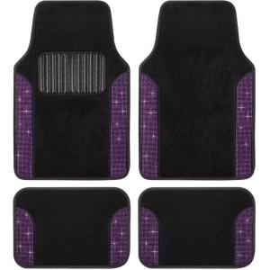 imageDiamond Bling Car Mats 4Piece Set Shiny Rhinestone Crystal Carpet Car Floor Mats TwoTone Floor Mats for Cars Cute Automotive Floor Mats for Women BlackPurple