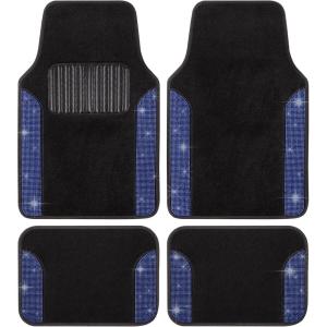 imageDiamond Bling Car Mats 4Piece Set Shiny Rhinestone Crystal Carpet Car Floor Mats TwoTone Floor Mats for Cars Cute Automotive Floor Mats for Women BlackBlue