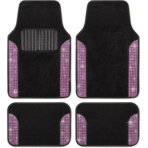 imageDiamond Bling Car Mats 4Piece Set Shiny Rhinestone Crystal Carpet Car Floor Mats TwoTone Floor Mats for Cars Cute Automotive Floor Mats for Women BlackLight Pink