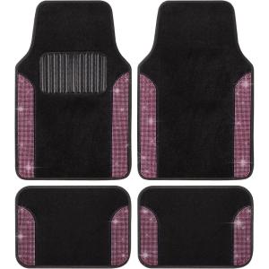 imageDiamond Bling Car Mats 4Piece Set Shiny Rhinestone Crystal Carpet Car Floor Mats TwoTone Floor Mats for Cars Cute Automotive Floor Mats for Women BlackPink