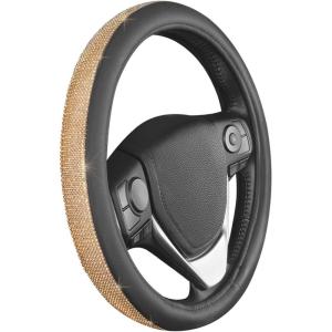 imageFaux Fur Steering Wheel Cover for Women  Wool Sheepskin Fluffy Fleece Warm and Cozy Comfort for Hands in Winter Fits Most Steering Wheel Sizes 145  15 inchBling Crystal Diamonds  Gold