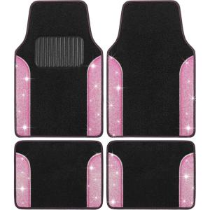 imageGlitter Bling Car Mats 4Piece Set TwoTone Shiny Carpet Car Floor Mats StainResistant Floor Mats for Cars for Women Universal Car Mat Set Automotive Floor Mats  Pink