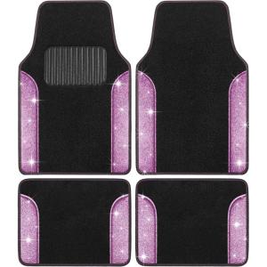 imageGlitter Bling Car Mats 4Piece Set TwoTone Shiny Carpet Car Floor Mats StainResistant Floor Mats for Cars for Women Universal Car Mat Set Automotive Floor Mats  Purple