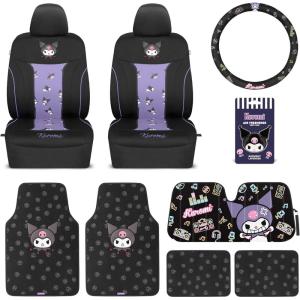 imageKuromi Car Seat Covers Floor Mats Steering Wheel Cover Windshield Sun Shade Air Freshener  Universal Fit for Cars SUVs ampamp Trucks  Purple ampamp Black  Womens Accessories