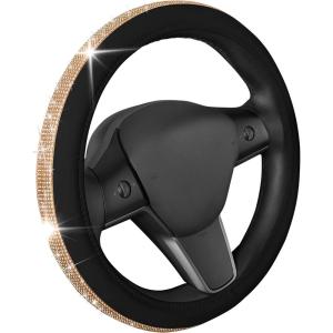 imageLeatherette Crystal Bling Steering Wheel Cover for Car SUV Glitter Sparkle Rhinestone Cute Car Accessories for Women Universal Fit Standard Size Fits 145quot15quot  Mint wRainbow BlingBlack w Gold Bling