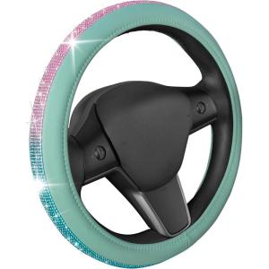 imageLeatherette Crystal Bling Steering Wheel Cover for Car SUV Glitter Sparkle Rhinestone Cute Car Accessories for Women Universal Fit Standard Size Fits 145quot15quot  Mint wRainbow BlingMint w Rainbow Bling