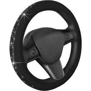 imageLeatherette Crystal Bling Steering Wheel Cover for Car SUV Glitter Sparkle Rhinestone Cute Car Accessories for Women Universal Fit Standard Size Fits 145quot15quot  Mint wRainbow BlingBlack w Black Bling