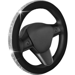 imageLeatherette Crystal Bling Steering Wheel Cover for Car SUV Glitter Sparkle Rhinestone Cute Car Accessories for Women Universal Fit Standard Size Fits 145quot15quot  Mint wRainbow BlingBlack w Silver Bling