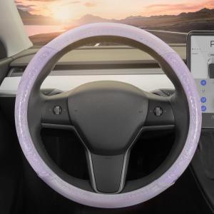 imagePink Sequin Bling Steering Wheel Cover Standard 15 Inch Size Fits Most Vehicles Cute Faux Leather Car Steering Cover with Diamond Rhinestone Glitter Like Detail Car Accessories for WomenPurple Holo Bling