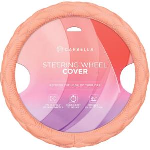 imagePink Sequin Bling Steering Wheel Cover Standard 15 Inch Size Fits Most Vehicles Cute Faux Leather Car Steering Cover with Diamond Rhinestone Glitter Like Detail Car Accessories for WomenCoral Pink Stitched