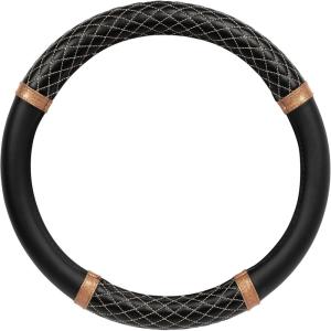 imagePink Sequin Bling Steering Wheel Cover Standard 15 Inch Size Fits Most Vehicles Cute Faux Leather Car Steering Cover with Diamond Rhinestone Glitter Like Detail Car Accessories for WomenRose Gold Quilted