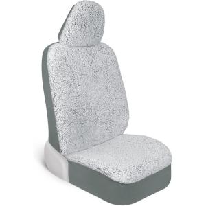 imagePlush Sherpa Fleece Car Seat Cover 1 Piece Gray Seat Cover for Cars with Soft Cushioned Touch Cute Automotive Interior Protector for Trucks Van SUV Car Accessories for WomenGray Fleece
