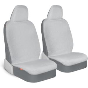 imageSheepskin Car Seat Covers for Women 2Pack Faux Fur Car Seat Covers Front Seats Only Cute Automotive Seat Covers For Cars for Women Car Accessories for Women Soft PinkGray Fur