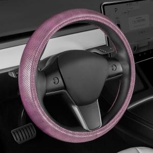 imageSilver Steering Wheel Cover Standard 15 Inch Size Fits Most Vehicles Cute Shiny Bling Car Steering Wheel Cover with Herringbone Detail Car Accessories for WomenPurple Herringbone
