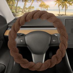 imageTwisted Fur Holiday Green Steering Wheel Cover Standard 15 Inch Size Fits Most Vehicles Fuzzy Fluffy Car Steering Cover with Soft Faux Fur Touch Car Accessories for WomenBrown