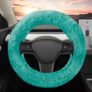 imageTwisted Fur Holiday Green Steering Wheel Cover Standard 15 Inch Size Fits Most Vehicles Fuzzy Fluffy Car Steering Cover with Soft Faux Fur Touch Car Accessories for WomenMint