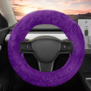 imageTwisted Fur Holiday Green Steering Wheel Cover Standard 15 Inch Size Fits Most Vehicles Fuzzy Fluffy Car Steering Cover with Soft Faux Fur Touch Car Accessories for WomenPurple