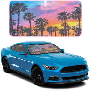 imageChecker Gradient Car Window Sun Shade Auto Shade for Windshield Visor Block UV Reflect Heat to Keep Your Car SUV Truck Cool Jumbo 64quotx32quotPalm Trees