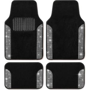 imageDiamond Bling Car Mats Shiny Rhinestone Crystal Carpet Car Floor Mat Glitter Crystal Mat with Heel Pad Cute Automotive Floor Mats for Car SUV VanWomen Girl RedBling White