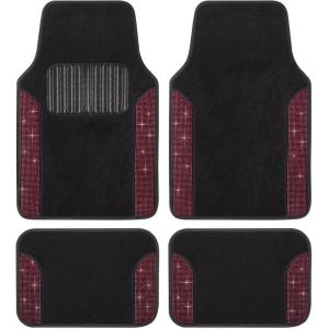 imageDiamond Bling Car Mats Shiny Rhinestone Crystal Carpet Car Floor Mat Glitter Crystal Mat with Heel Pad Cute Automotive Floor Mats for Car SUV VanWomen Girl RedBling Red