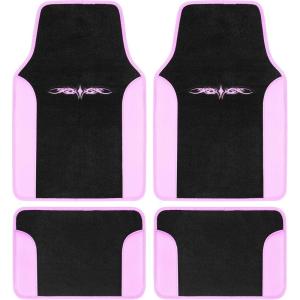 imageDiamond Bling Car Mats Shiny Rhinestone Crystal Carpet Car Floor Mat Glitter Crystal Mat with Heel Pad Cute Automotive Floor Mats for Car SUV VanWomen Girl RedTribal Pink