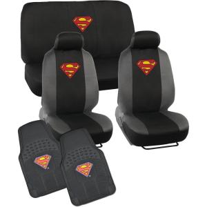 imageBDK Officially Licensed Superman Car Seat Cover Heavy Duty Front Rubber Floor Mat