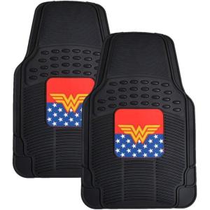 imageBDK Superman Superhero Car Floor Mats Officially Licensed Warner Bros DC Comics All Weather Interior Auto Protection Heavy Duty Rubber Liners for Car Truck Van SUVClassic Wonder Woman