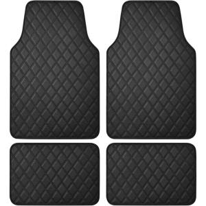 imageCarbella DiamondLuxe Car Floor Mats Stylish Faux Leather Car Mats with Diamond Stitched Detail and Matching Taping Universally Sized AllWeather Floor Mats for Cars Trucks SUV Full PurpleBlack